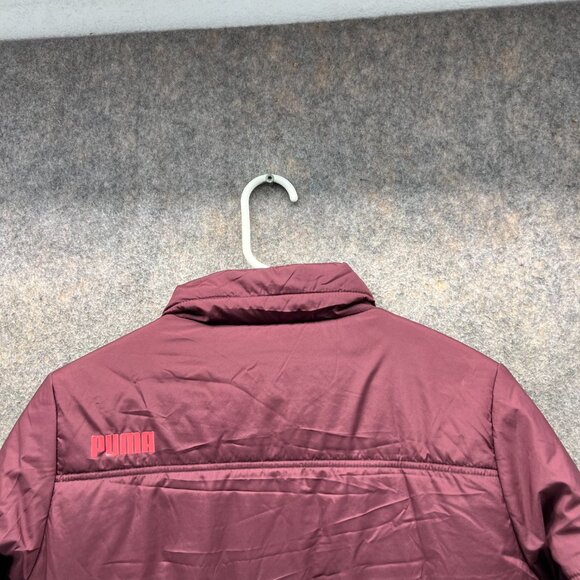 Puma Jacket Women Small Burgundy Full Zip Puffer Essentials Padded Parka Winter - Picture 12 of 13